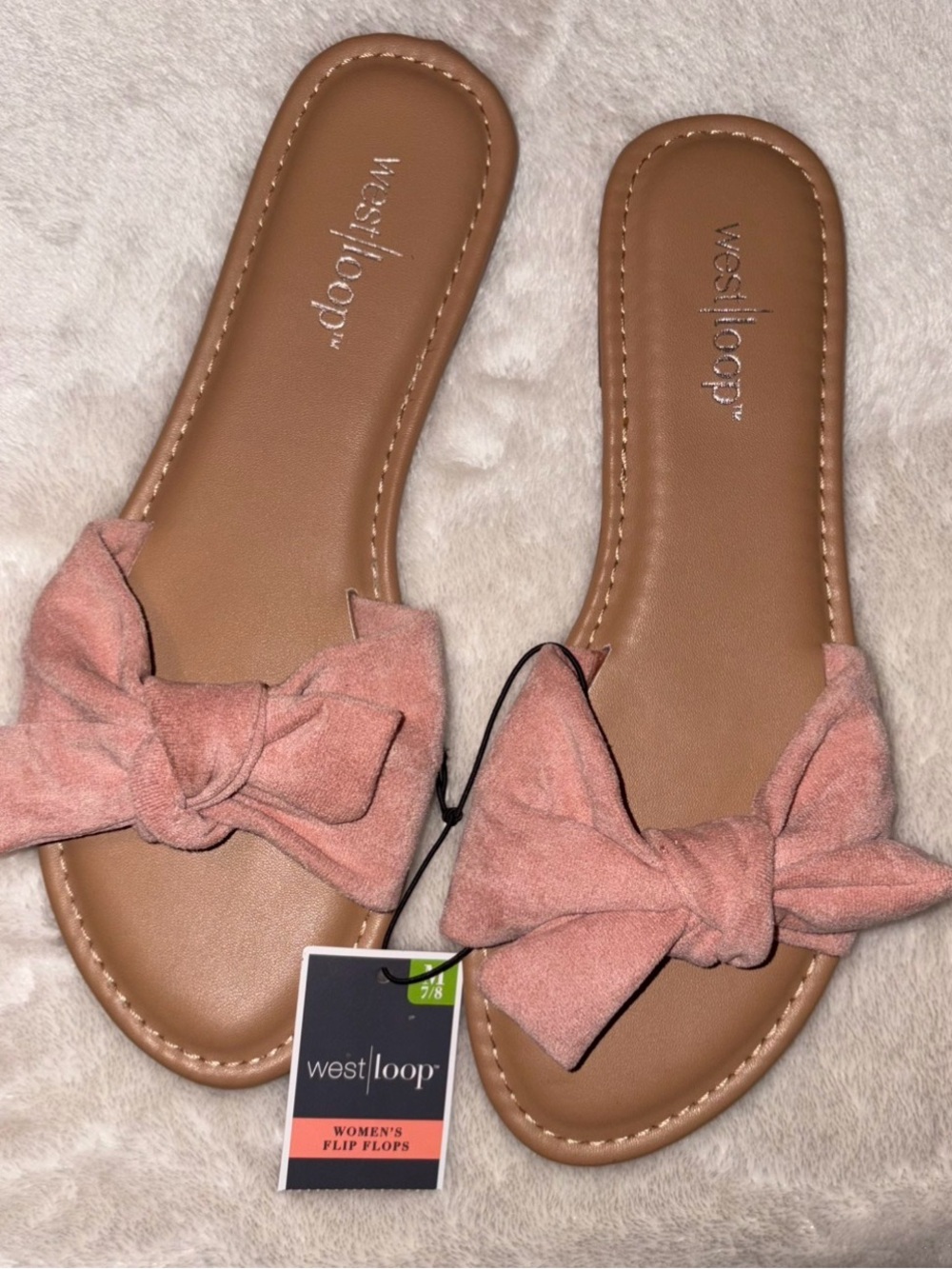 🆕 West Loop Women's Pink Bow Slide Sandals size 7/8